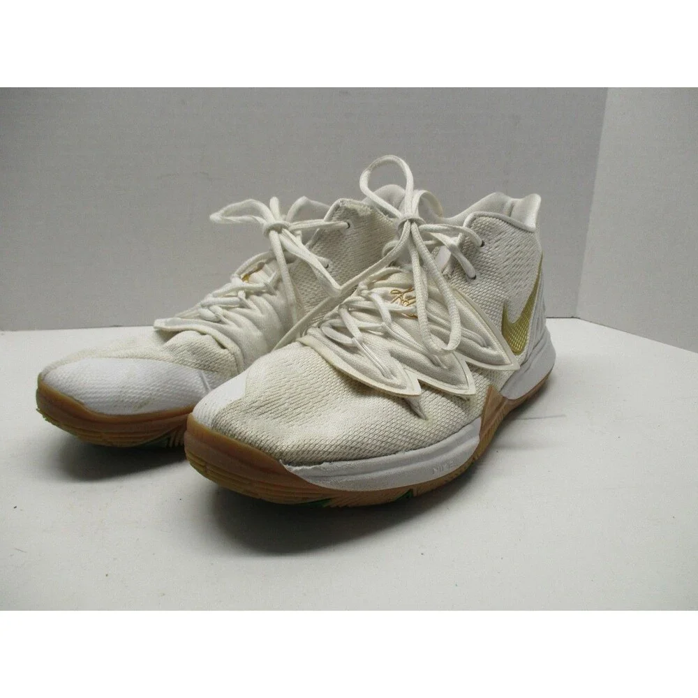 Nike Kyrie 5 GS Irish Sneakers Youth 7 White Metallic Gold AQ2456-170 EUC Read